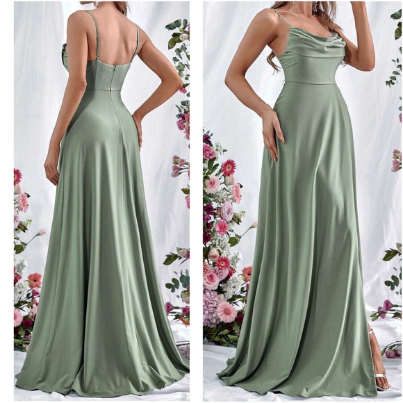 Luxe Satin Draped Party Formal Prom Wedding maxi Dress - Picture 3 of 7